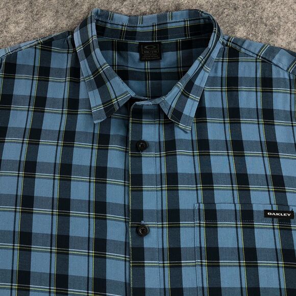Oakley Button Up Shirt Mens XXL Blue Plaid Long Sleeve Pocket Logo Cotton Blend - Picture 5 of 10
